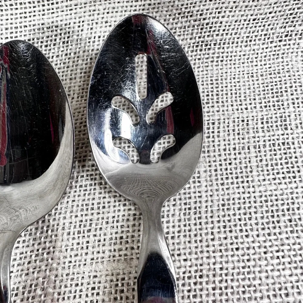 The Cellar Korea Stainless Steel Serving Spoon Pierced Slotted Cream Handle Set